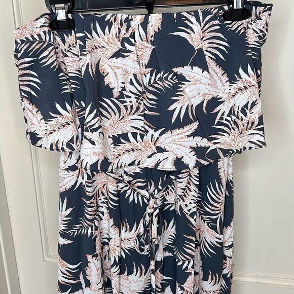 PinkBlush Charcoal Leaf Print Strapless Front Tie Maternity Maxi Dress Nwt Mediu - Picture 4 of 10